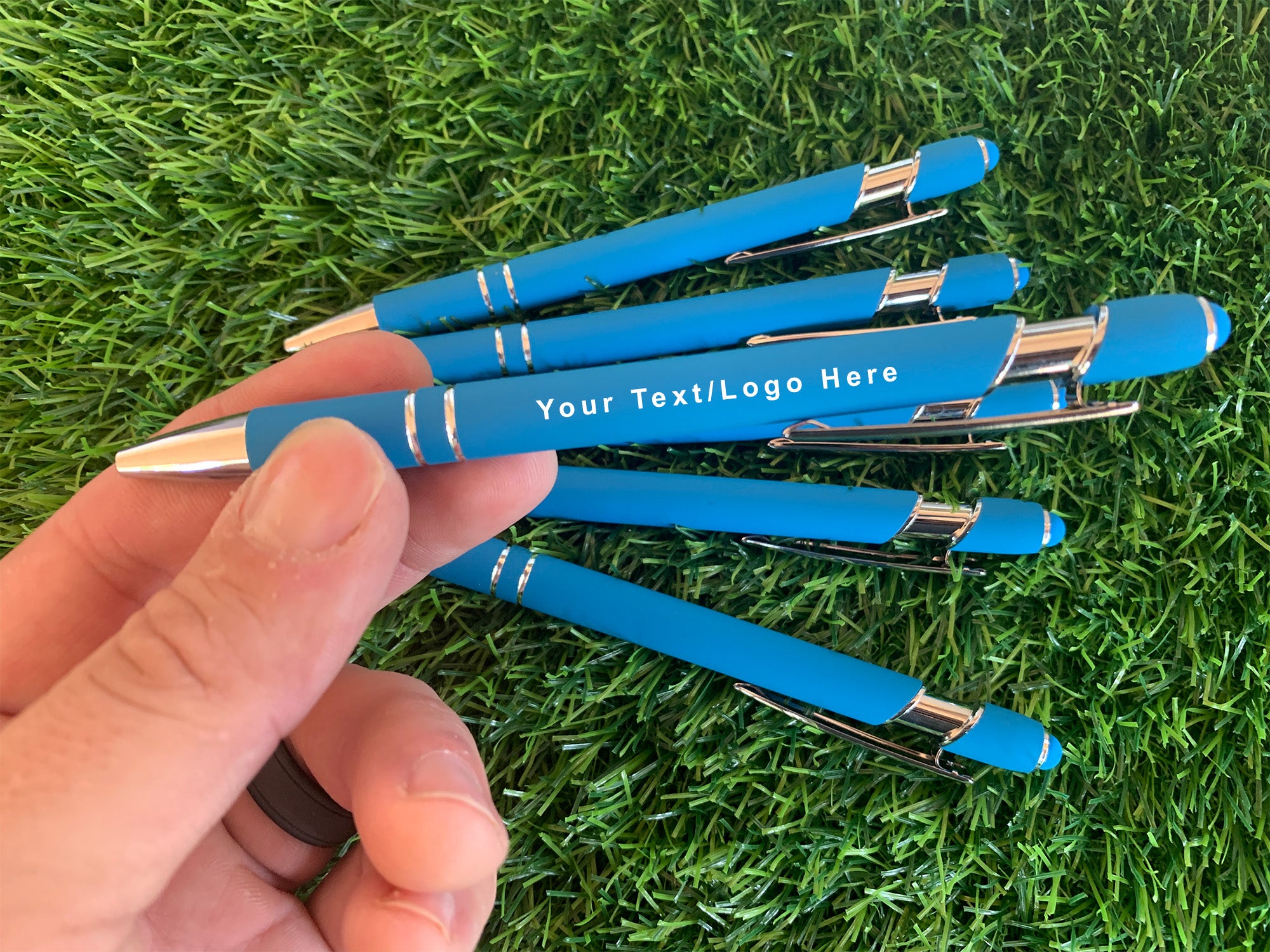 Blue Metal Soft Touch Pens