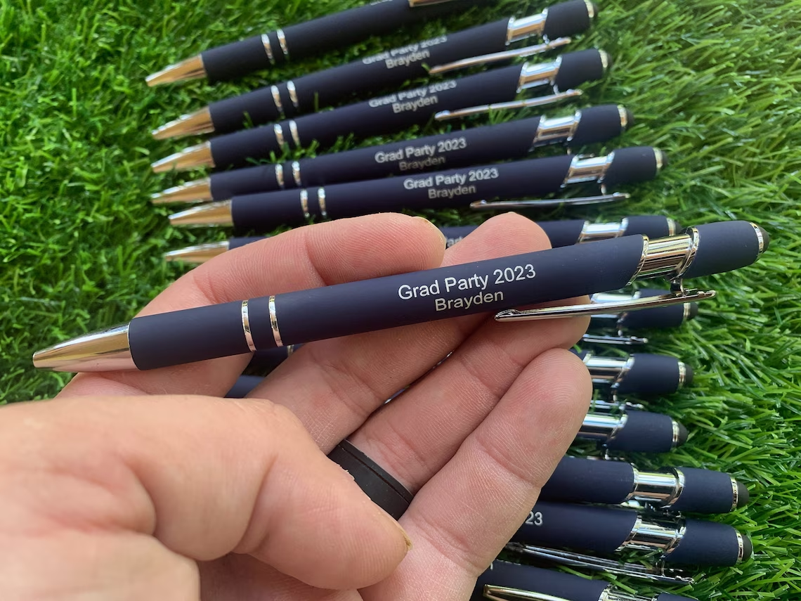 Navy Metal Soft Touch Pens